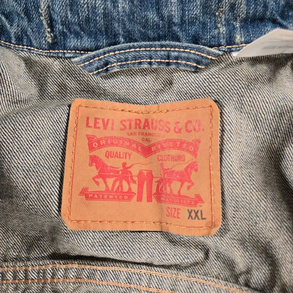 Vintage Y2K Levi's Denim Trucker Jacket Mens XXL Blue Button Up Distressed Faded - Picture 3 of 12